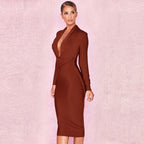 Full Sleeve Bandage party Dress-Brown aclosy