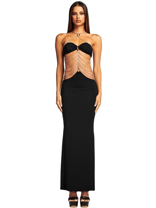 Fashion Personality Halter Neck Wrap Chest Cutout Dress aclosy