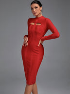 Cut-Out Long Sleeves Party Bandage Clubwear Midi Dress aclosy