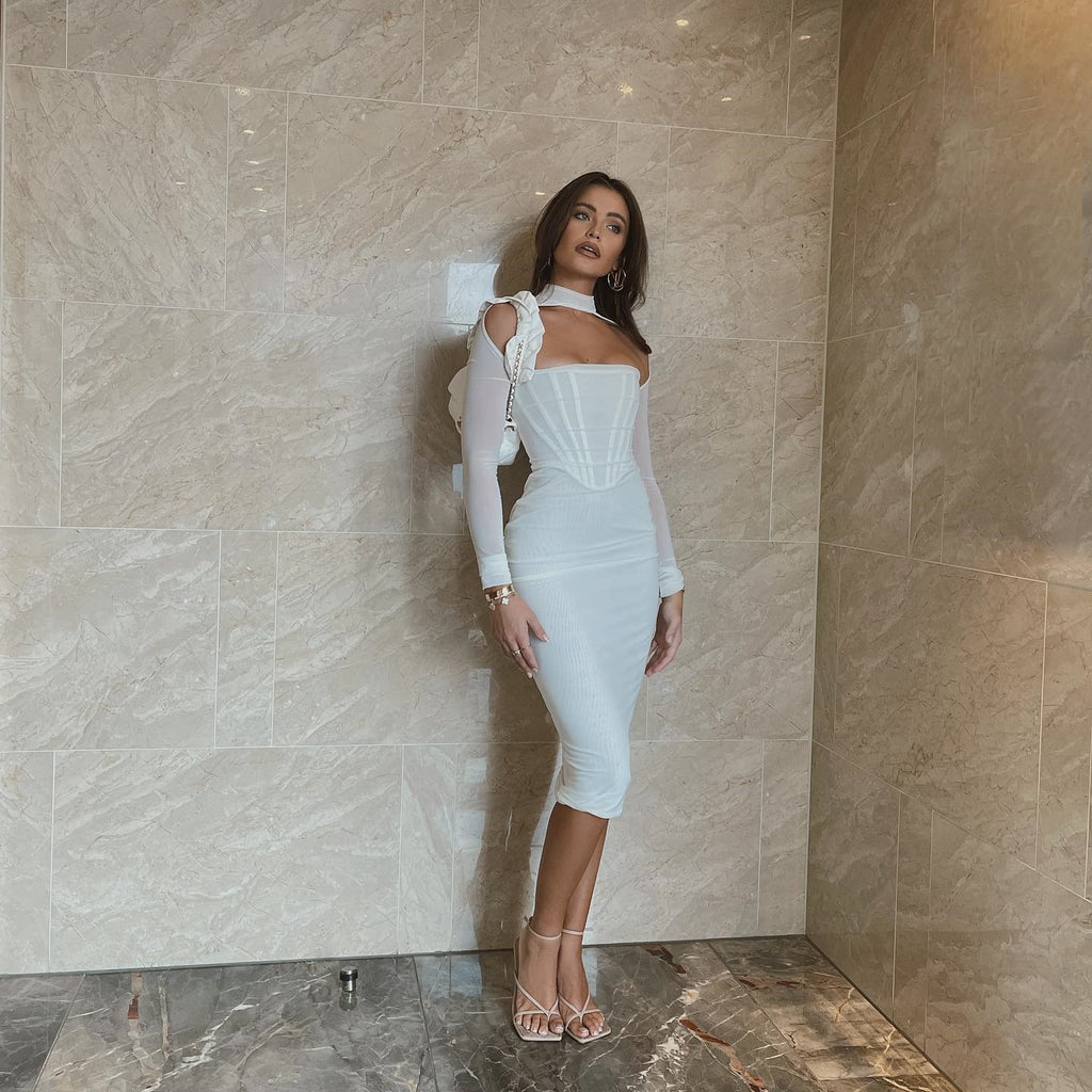 Women's Mesh Aclosy Corset Midi Dress ACLOSY