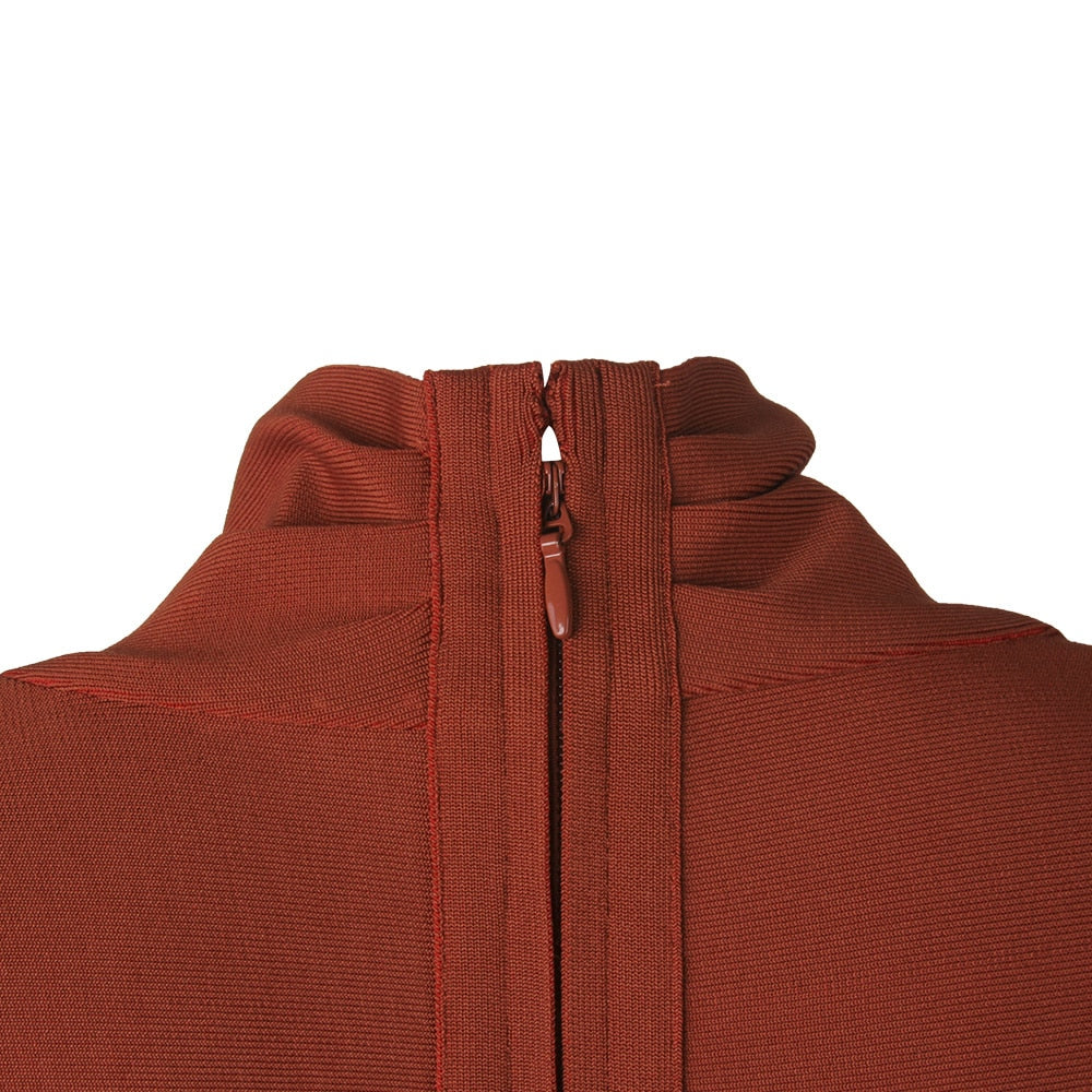 Full Sleeve Bandage party Dress-Brown aclosy