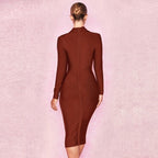 Full Sleeve Bandage party Dress-Brown aclosy
