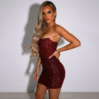 Glitter strapless Party Dress aclosy