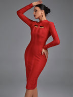 Cut-Out Long Sleeves Party Bandage Clubwear Midi Dress aclosy