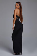 SPARKLY RHINESTONE SPAGHETTI STRAP MERMAID MAXI EVENING DRESS - BLACK Aclosy