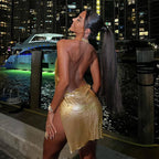 Backless Diamante Mesh Mini Party Dress-ALYIA aclosy