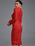 Cut-Out Long Sleeves Party Bandage Clubwear Midi Dress aclosy