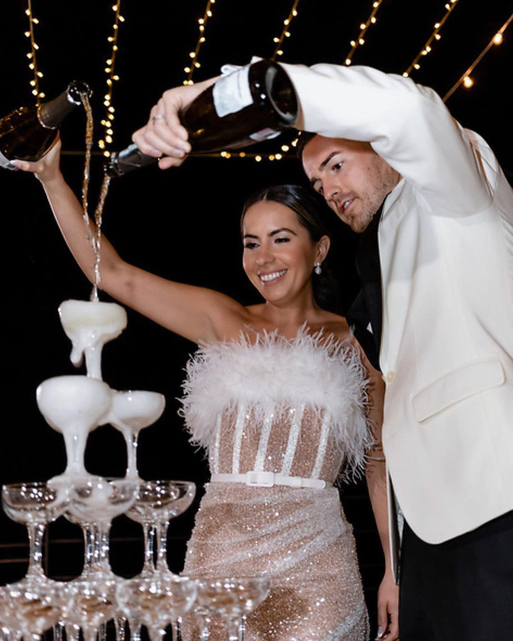 Cassey Corset Mini Feather Dress-Champagne aclosy