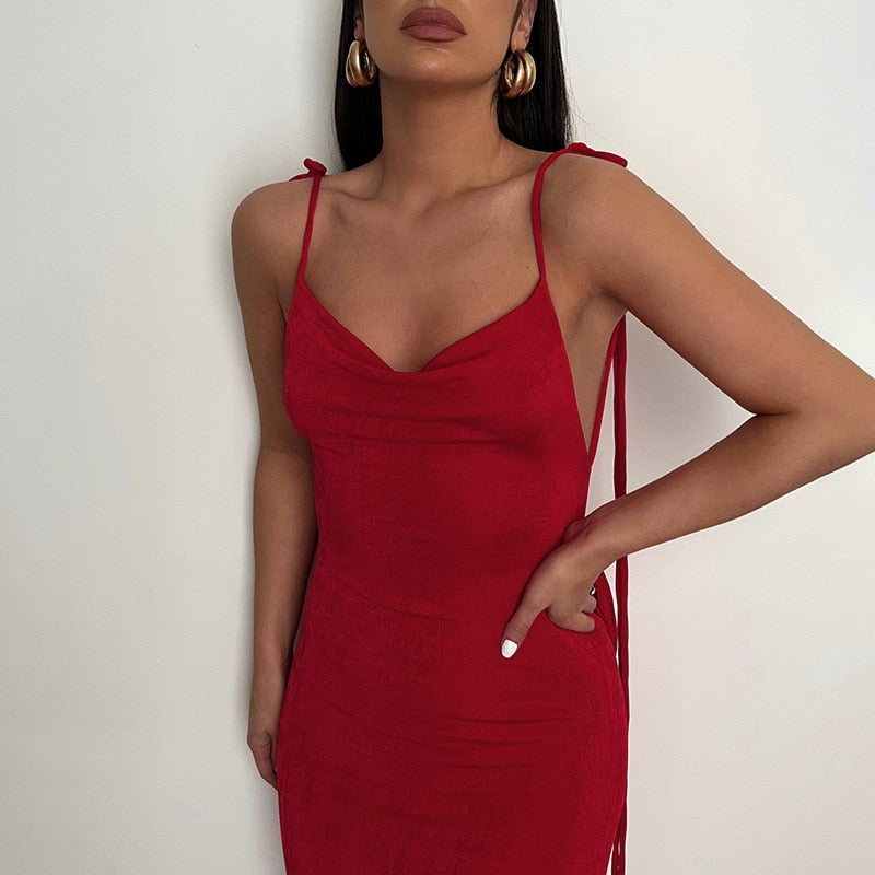 Lace Up Temperament Long Skirt With Neck Hanging Dress Aclosy