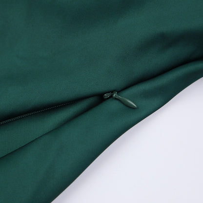 Satin Halter Sleeveless Dress-Green aclosy