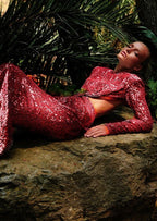 Lesya Round Neck Flower Waist Button Sequin Dress aclosy