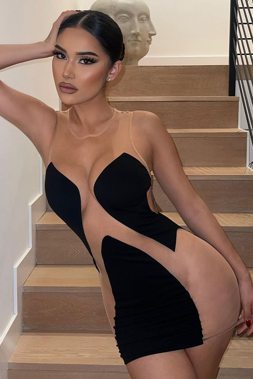 Mini Mesh Stitching Dress-Black aclosy