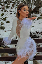 CHIC CELEB FUR MINI PARTY DRESS-WHITE aclosy