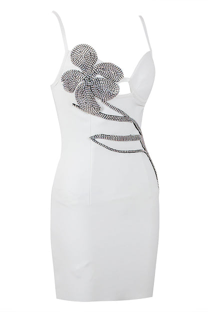 Barabal Diamonate Mini Bandage Dress-White aclosy