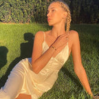 Sling Dress V-neck Satin Back Slit Long Skirt Aclosy