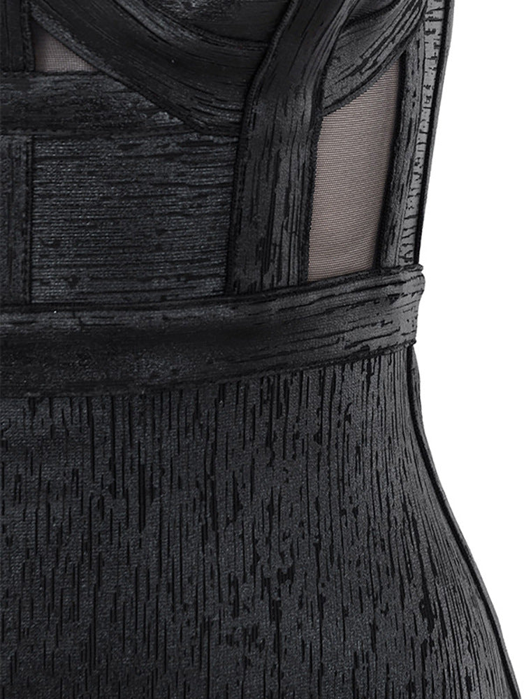 Halter Glue Bandage Dress-Black aclosy