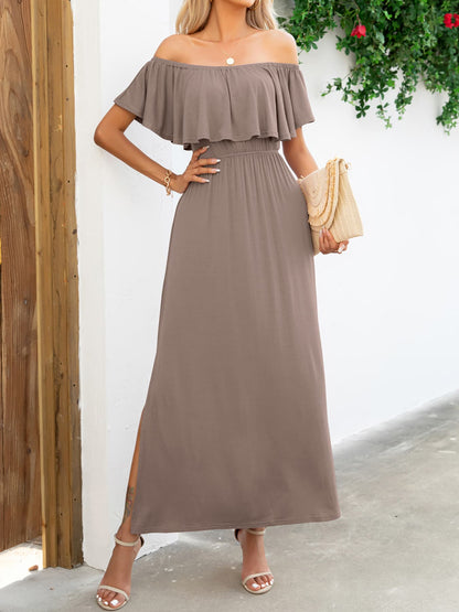 Off-Shoulder Slit Maxi Dress Trendsi