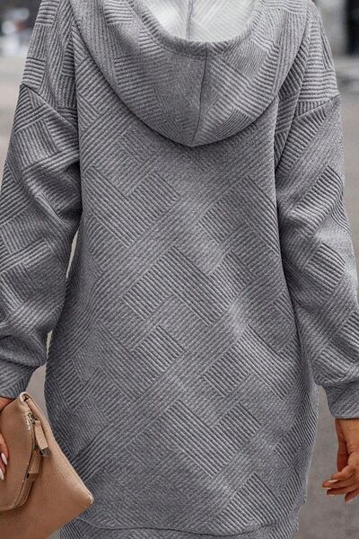 Texture Half Snap Drawstring Hooded Dress Trendsi