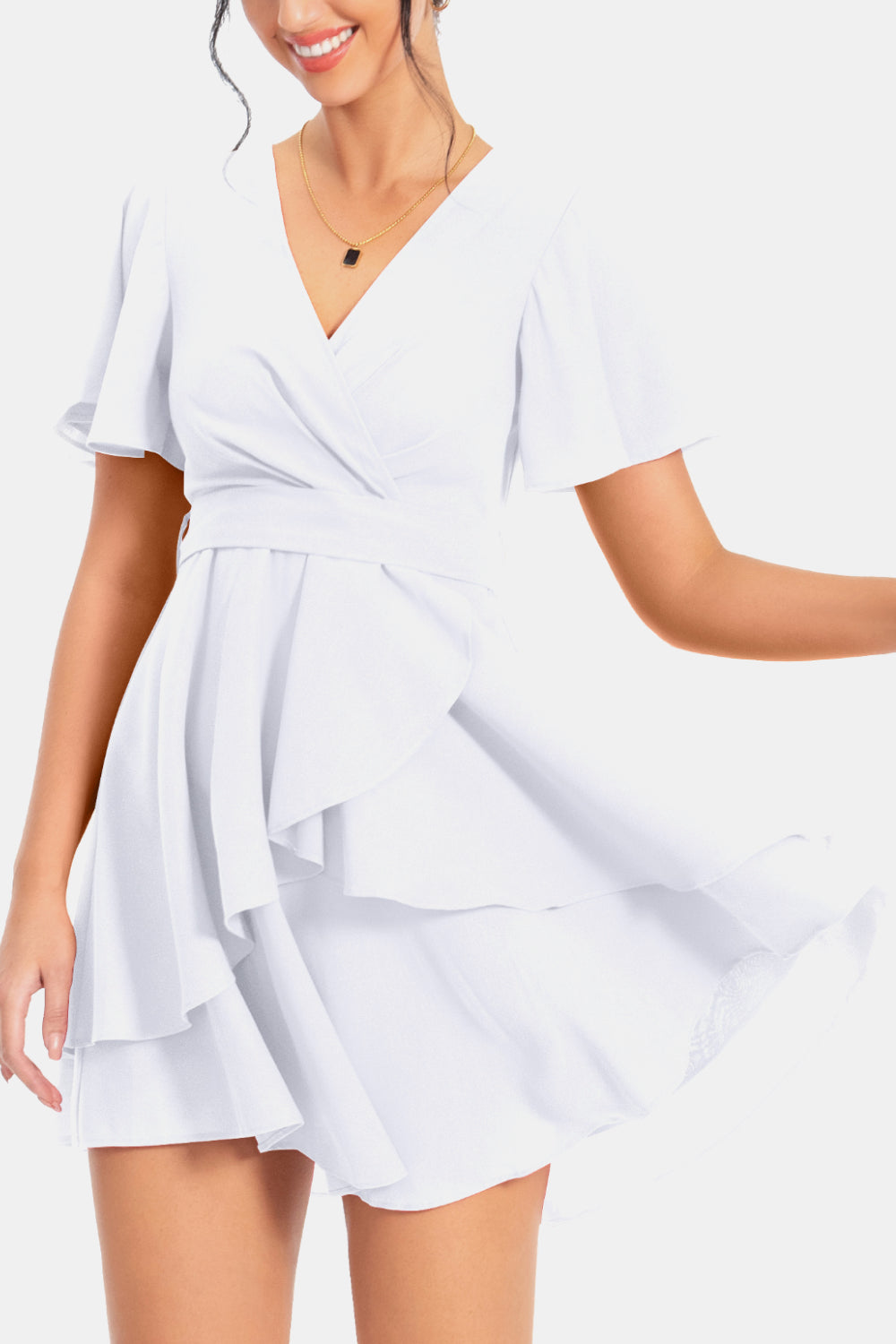 Surplice Neck Flutter Sleeve Dress Trendsi