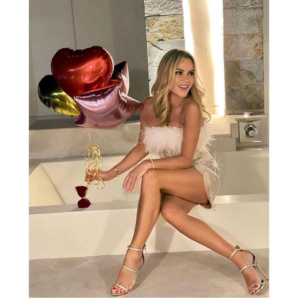 Cassey Corset Mini Feather Dress-Champagne aclosy