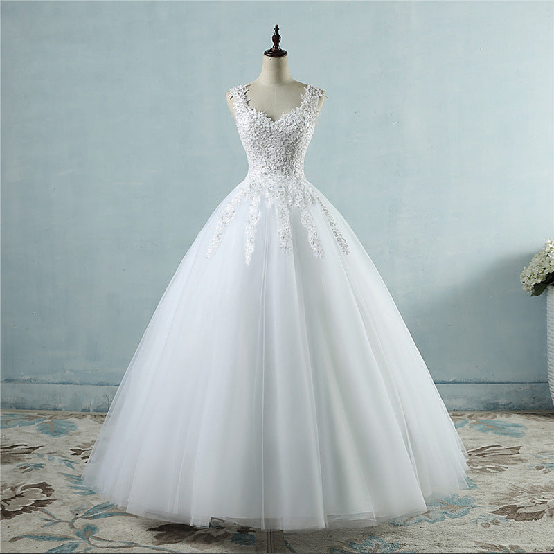 High Waist Wedding Dress With Deep V-neck aclosy