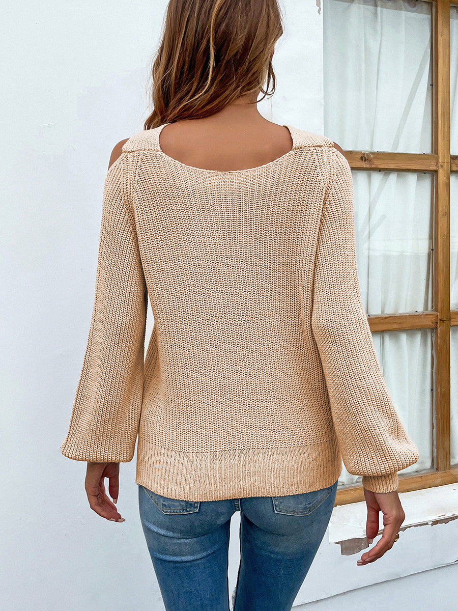Crisscross Cold-Shoulder Sweater Trendsi
