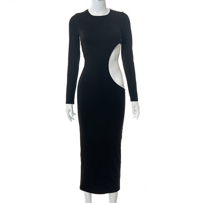 Black Long Sleeve  Curve Cut Party Dress aclosy