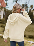 Zip Up Drawstring Long Sleeve Hooded Jacket Trendsi