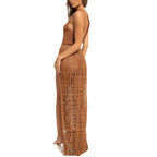 Lace-up Fringed Swimsuit Jacket Beach Long Skirt ACLOSY