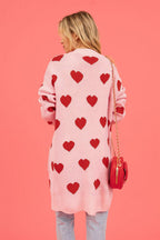 Heart Graphic Open Front Cardigan with Pockets Trendsi