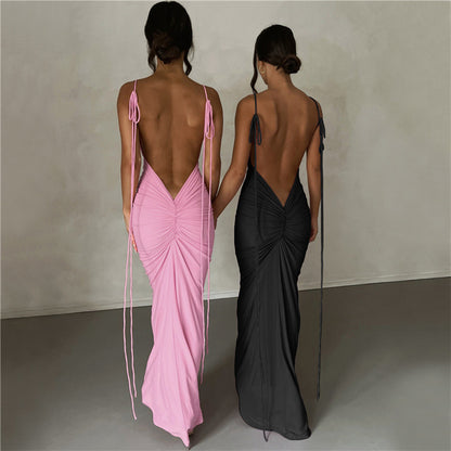 New Women's Fashion Halter Sexy Backless Slim Package Hip Temperament Dress aclosy