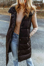 Longline Hooded Sleeveless Puffer Vest Trendsi