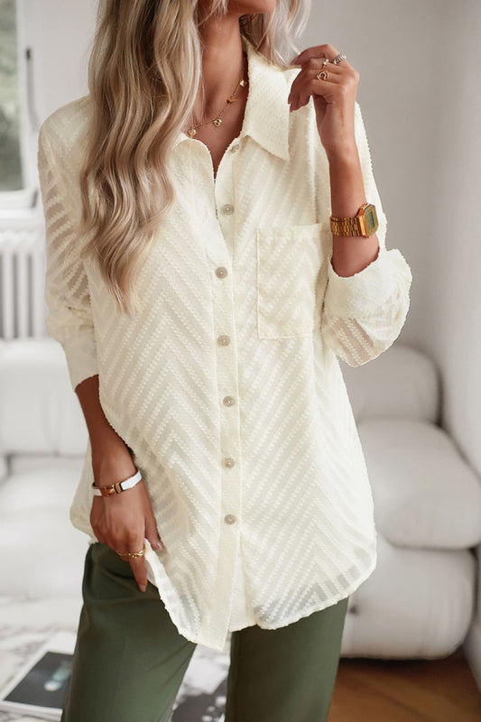 Collared Neck Long Sleeve Pocketed Shirt Trendsi