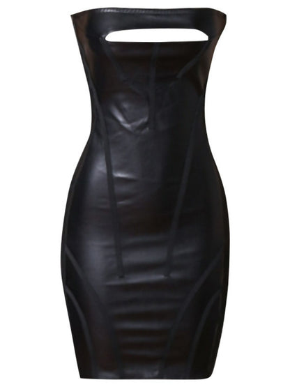 Faux Leather Cutout Strapless Bandage Dress Trendsi