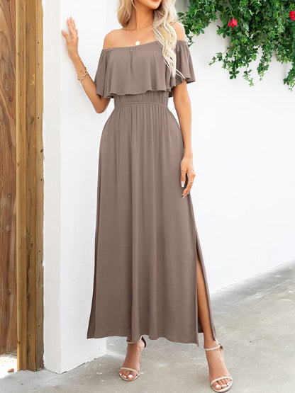 Off-Shoulder Slit Maxi Dress Trendsi