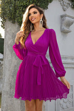 Tied Surplice Neck Pleated Dress Trendsi