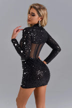 Diamonate Mini Corset Dress-Black aclosy