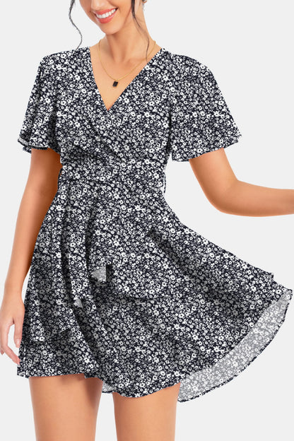 Surplice Neck Flutter Sleeve Dress Trendsi