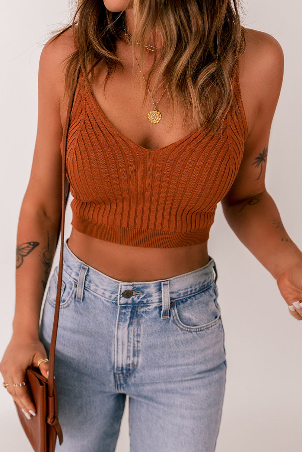 Ribbed Scoop Neck Cropped Knit Cami Trendsi