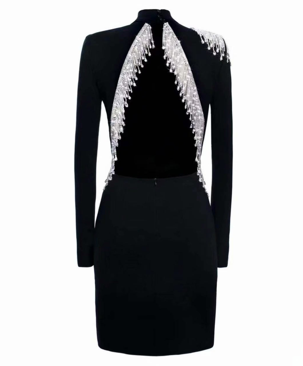 Backless Fringed Diamond Bandage Dress aclosy