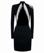 Backless Fringed Diamond Bandage Dress aclosy