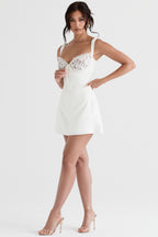 IVORY SATIN AND LACE MINI DRESS aclosy