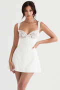 IVORY SATIN AND LACE MINI DRESS aclosy