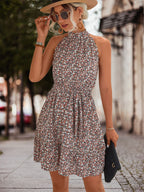 Floral Frill Trim Keyhole Sleeveless Dress Trendsi