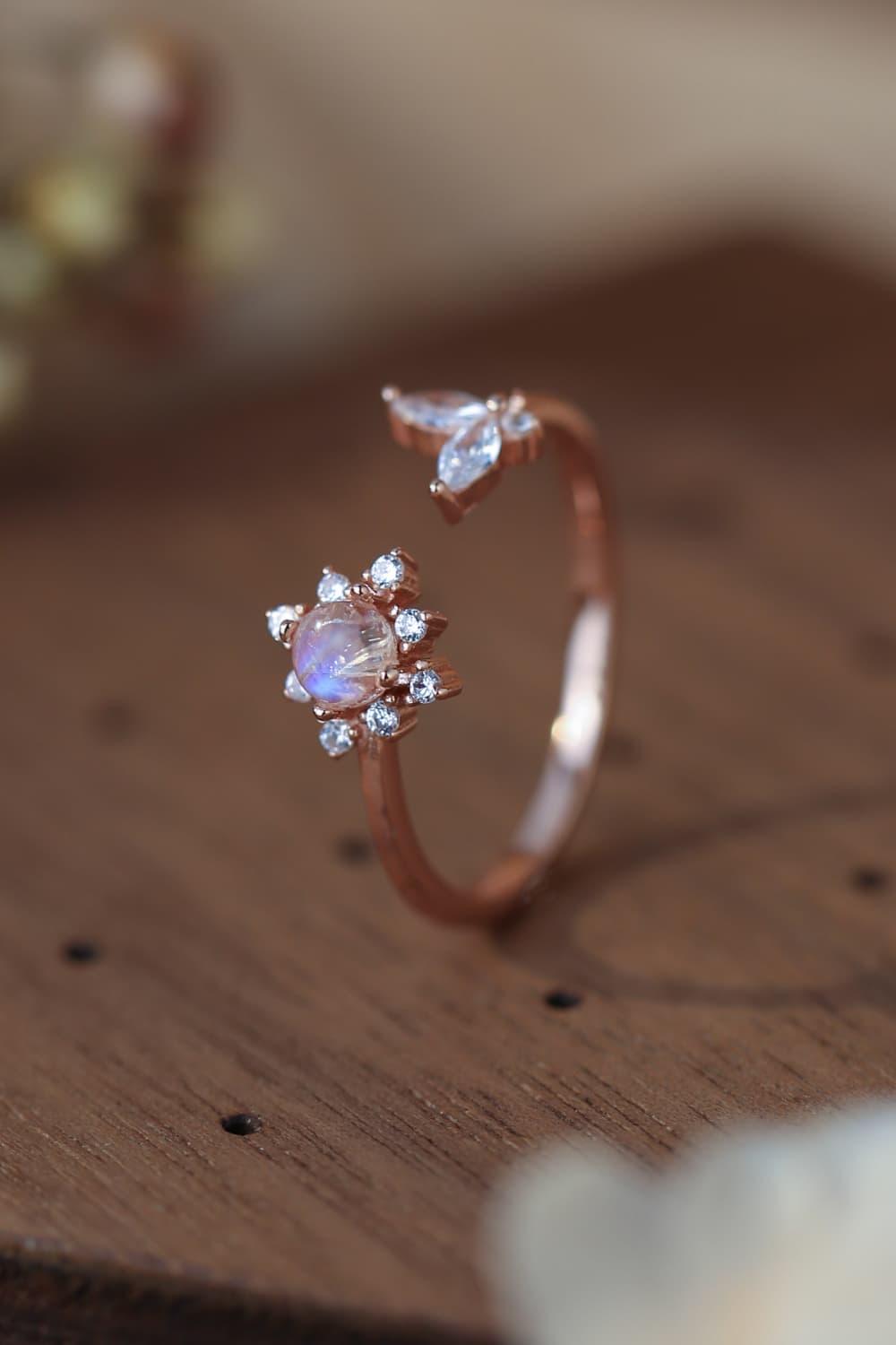 Moonstone 18K Rose Gold-Plated Open Ring Trendsi