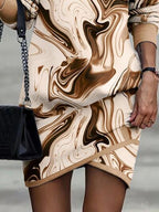 Printed Turtleneck Long Sleeve Mini Dress Trendsi