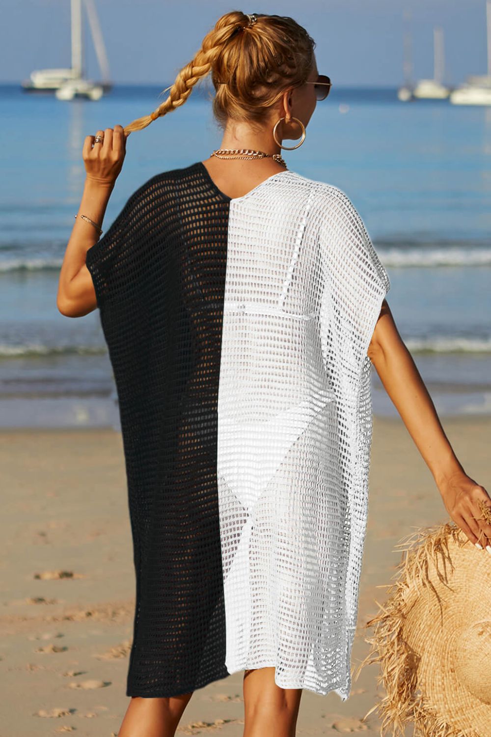 Two-Tone Side Slit Open Front Cover Up Trendsi