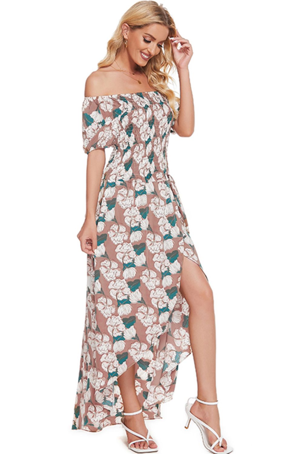 Floral Off-Shoulder Slit Maxi Dress Trendsi