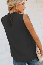 Smocked Tie Back Frill Trim Tank Trendsi