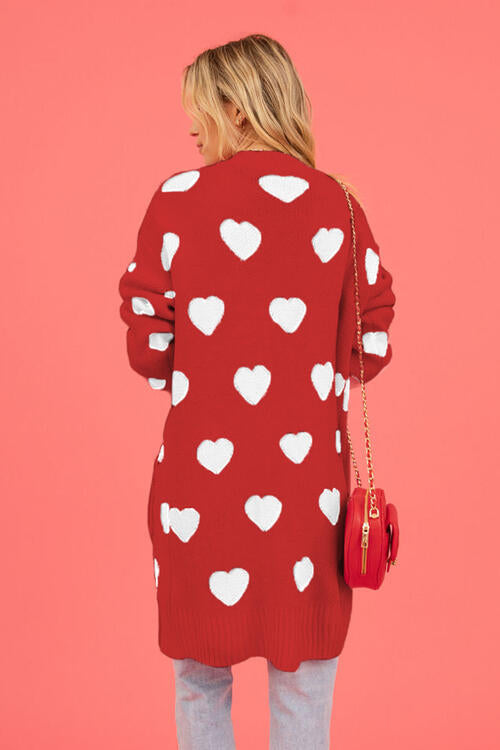 Heart Graphic Open Front Cardigan with Pockets Trendsi